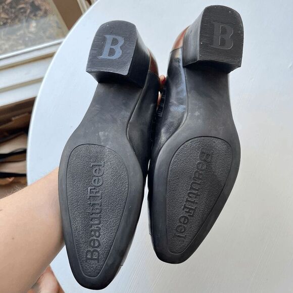 BeautiFeel Black & Brown Leather Block Heel Shoes Size 40 Comfort Style - Picture 3 of 9